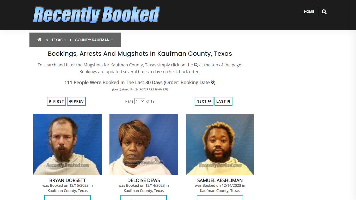 Recent bookings, Arrests, Mugshots in Kaufman County, Texas